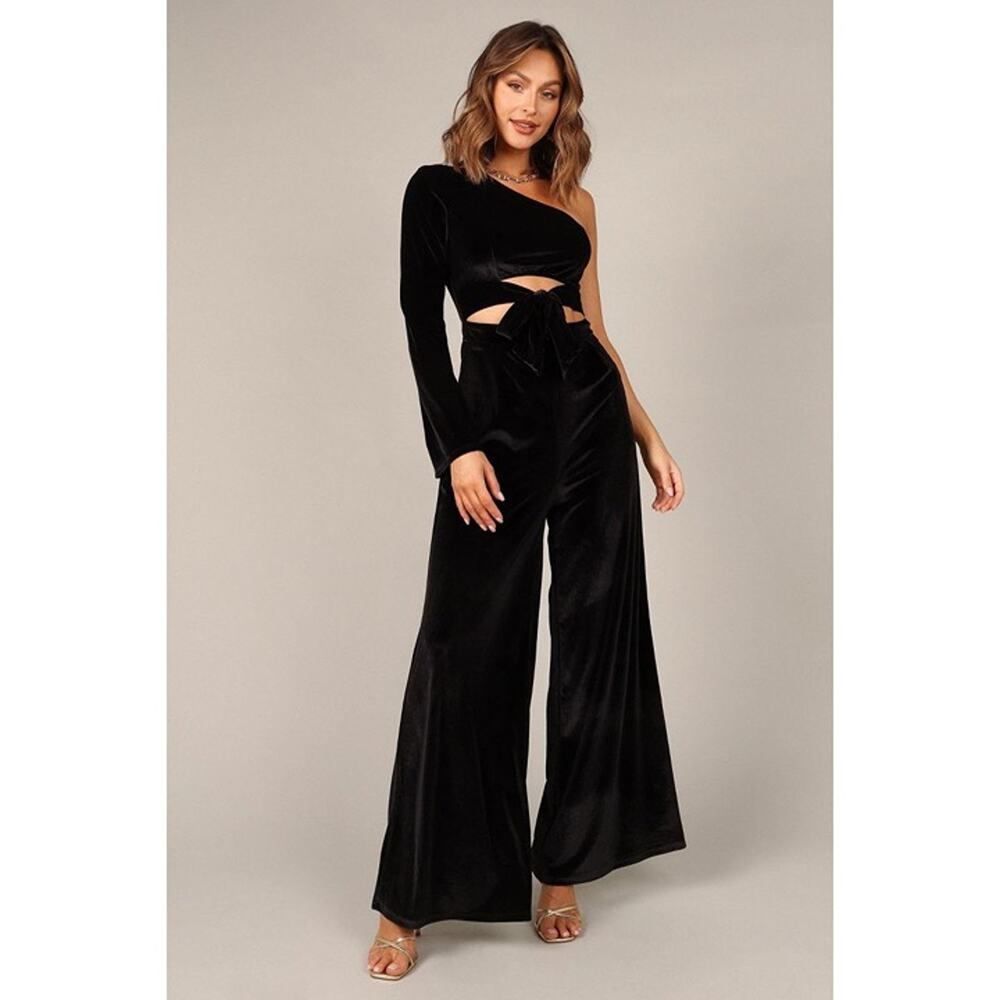 Petal & Pup Women's Black Avery One-Shoulder Velvet Jumpsuit Size XL NEW